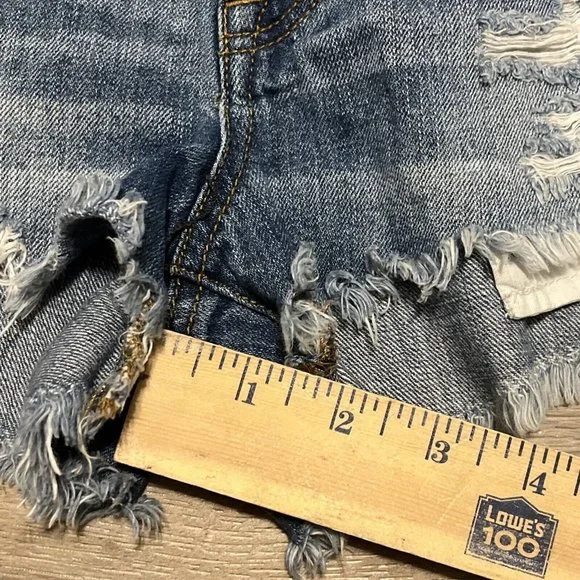 American Eagle Vintage Hi-Rise Festival Shorts SZ 6 Denim Distressed Blue Jean - Picture 5 of 10